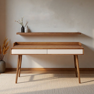 Desk Solid Multi-Drawer Storage Cream Spindle Legs by East Urban Home