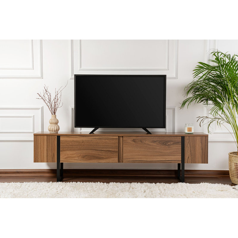 Meuble télé Chrisina, noyer et noir, 70,9 po x 19,7 po x 11,8 po | 100% panneau de particules enduit de mélamine, épaisseur: 0,7 pouce | Design industriel élégant, parfait pour le salon ou les espaces de divertissement, durable et élégant