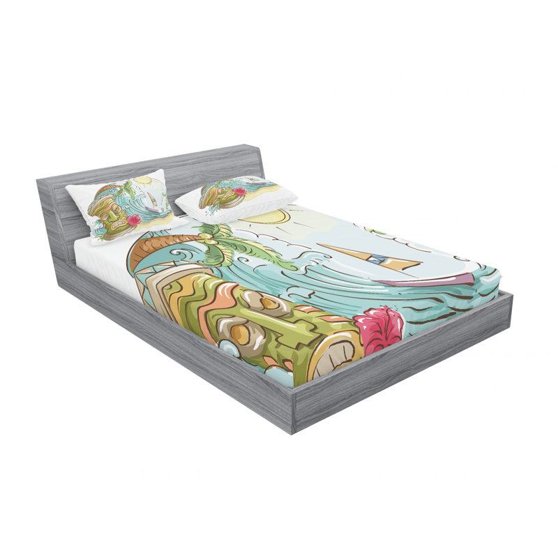 Ensemble de draps avec décorations tropicales, Ensemble de drap pour grand lit avec drap-housse
