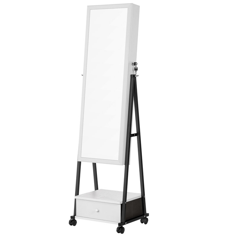 Armoire à bijoux avec miroir Enderlin, Blanc décoloré / noir