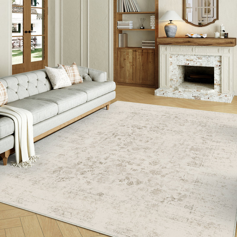 Tapis ivoire / brun Vintage Elegant Floral, Rectangle 8 pi 6 po x 11 pi 6 po
