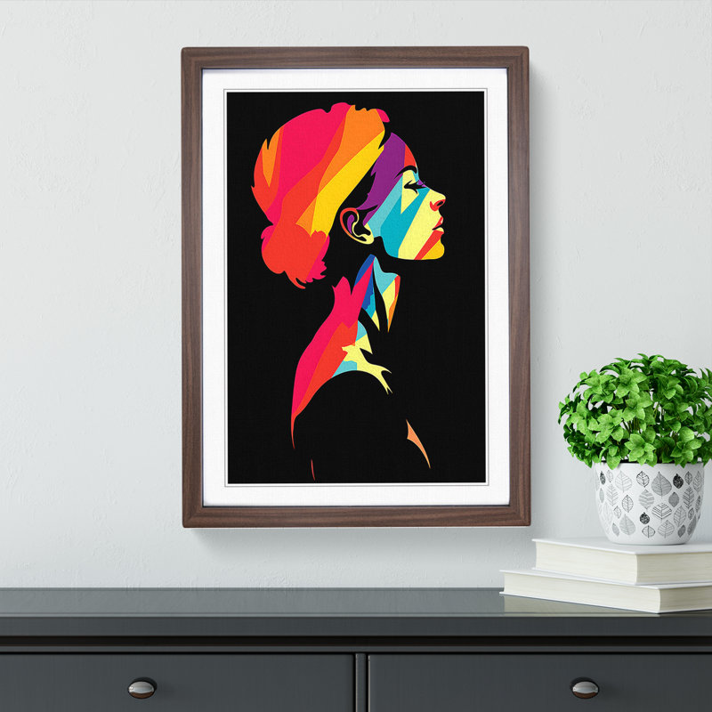 XYZ-FRM-V1223-1710 Woman Pop No.3 - Single Picture Frame Print on Wood, 64cm H x 46cm W x 2cm D, Walnut