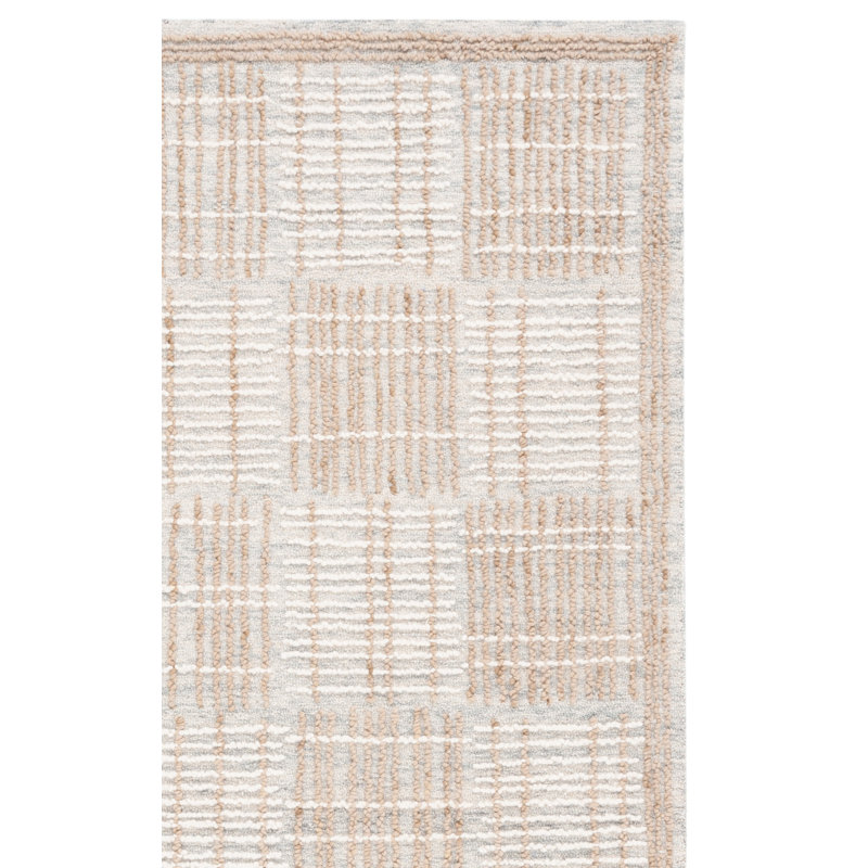 Briggett Abstract Hand Tufted Wool Cotton Geometric Rug in Sage/Taupe, Rectangle 5' x 8'