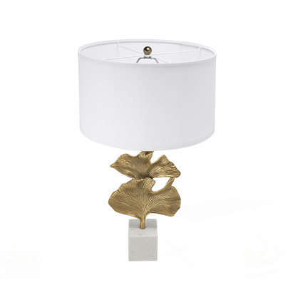 Lampe de table élégante avec base en marbre et abat-jour tambour blanc, parfaite pour ajouter de l'élégance à n'importe quelle pièce