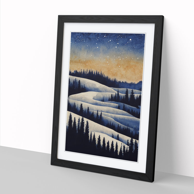 Watercolour Winter Forest Vol.6 - Picture Frame Print, Black, 64cm H x 46cm W x 2cm D