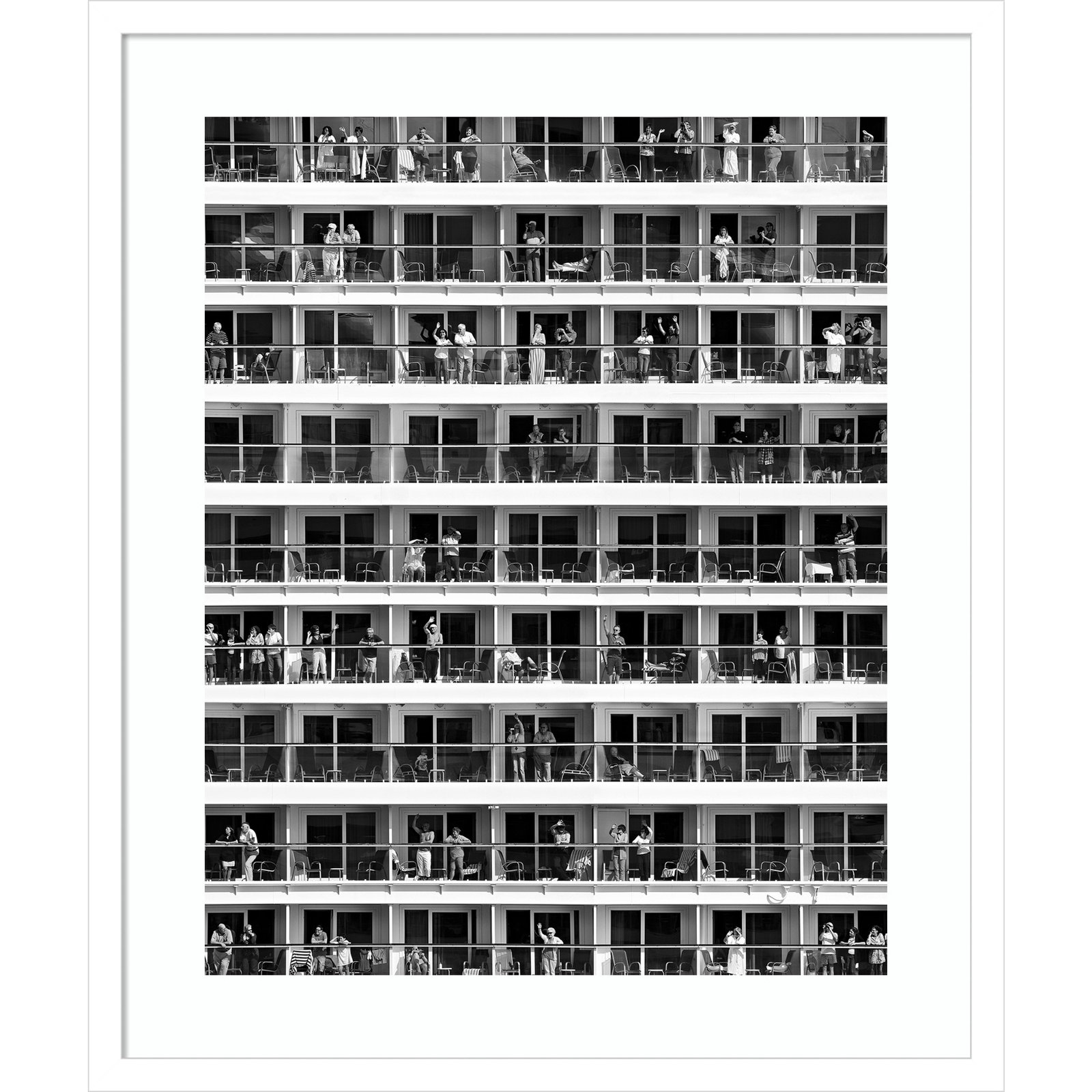 Mass Tourism (People) by Franz Baumann, 25" H x 21" W x 1" D, White Framed