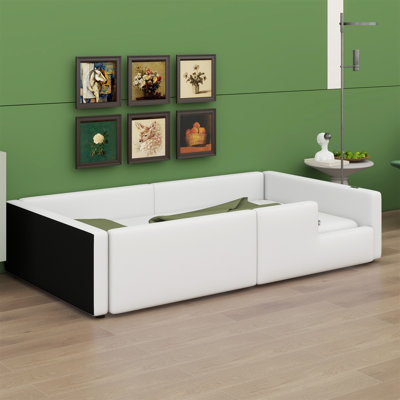 Upholstered Platform Bed With Guardrail And Charging Station
