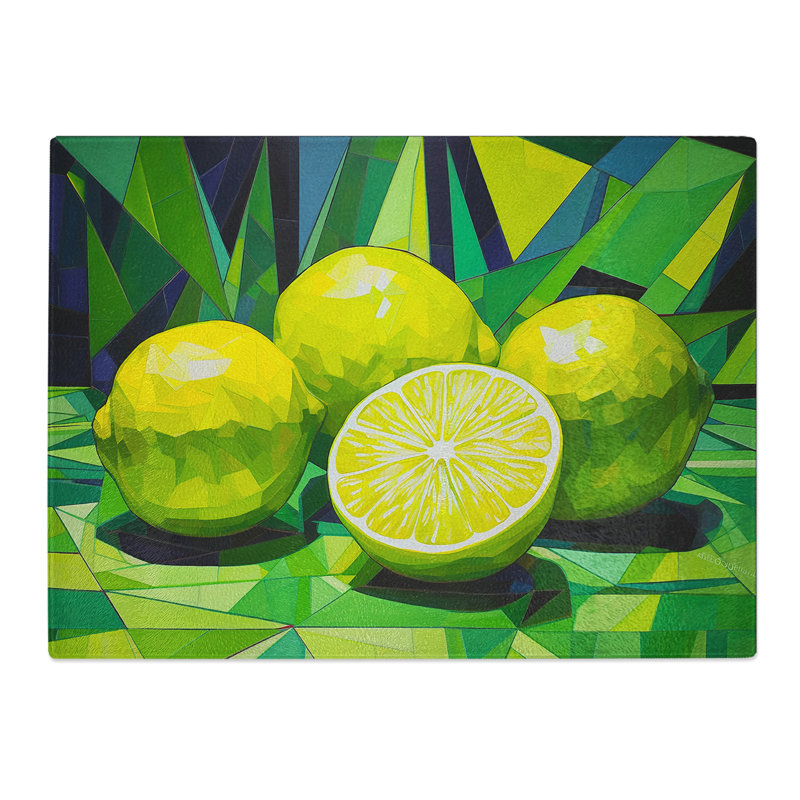 Lime Fruit Geometric  Glass Chopping Board