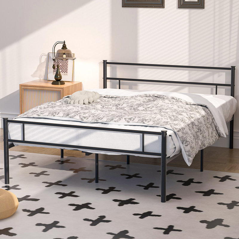Full Size Bed Frame, Heavy Duty Metal Bed Frame with Headboard & Footboard, Storage Space Platform Bed No Box Spring Need