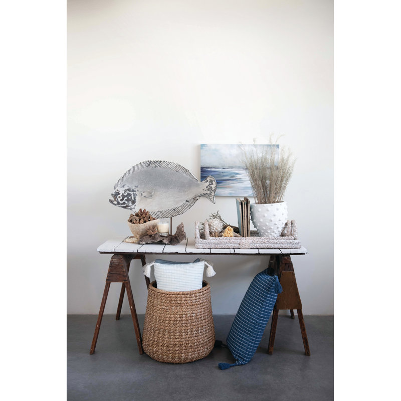Whitewashed Rattan Decorative Trays with Handles, Set of 2