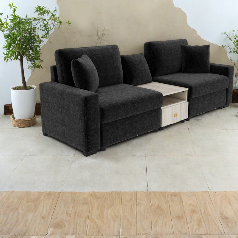Canapé moderne peu encombrant, revêtement en chenille noir pour la vie de famille