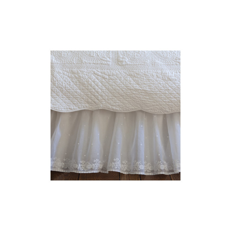Daisy Dot Ruffled Bed Skirt, White, Twin