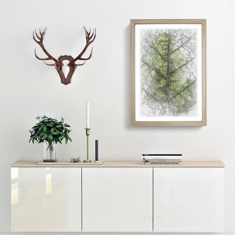 Leaf Lines in Abstract - Picture Frame Graphic Art Print, 48cm H x 36cm W x 2cm D, Oak Framed