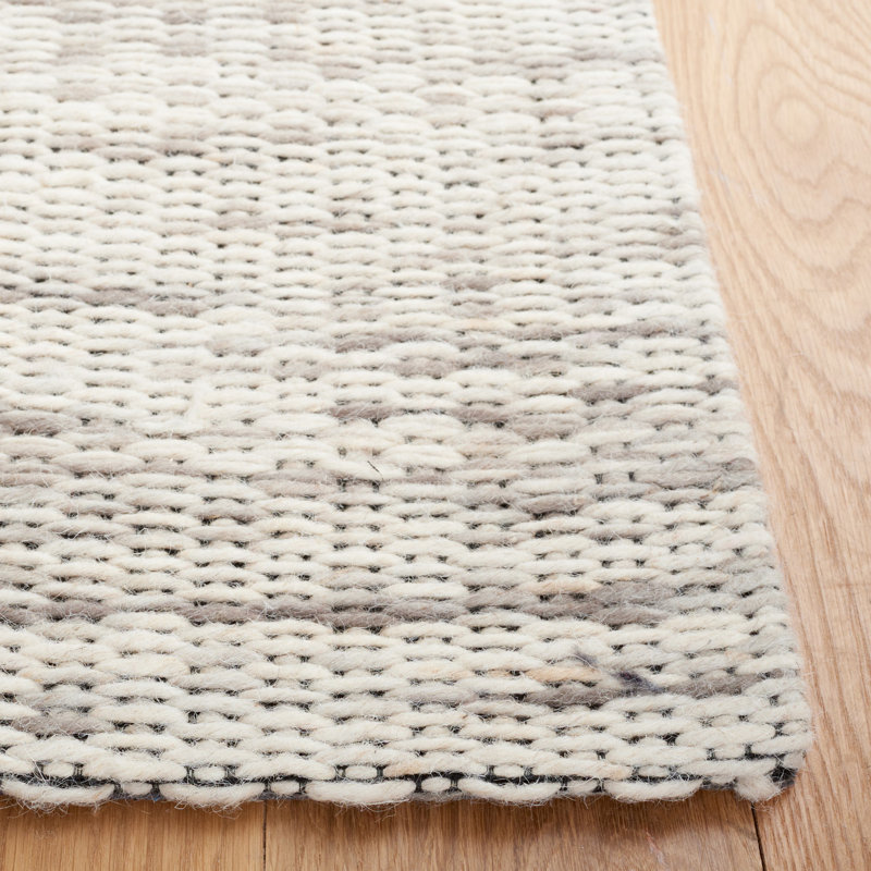 Tapis gris / beige en laine tissé à la main Aon, Tapis de couloir 2 pi 3 po x 8 pi