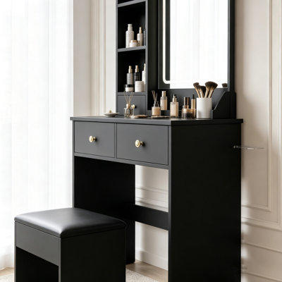 Bureau de coiffeuse moderne avec éclairage DEL, prise de courant et rangement