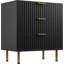 Commode moderne en bois à 3 tiroirs, commode de rangement cannelée avec pieds en métal doré, tiroirs coulissants silencieux avec anti-chute et anti-basculement, armoire pour le salon de la chambre à coucher, couloir pour enfants, noir