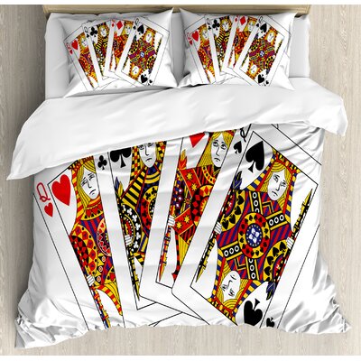 Queens Poker Set Faces Hearts and Spades Gambling Theme Symbols Playing Cards Duvet Cover Set -  Ambesonne, nev_33593_king