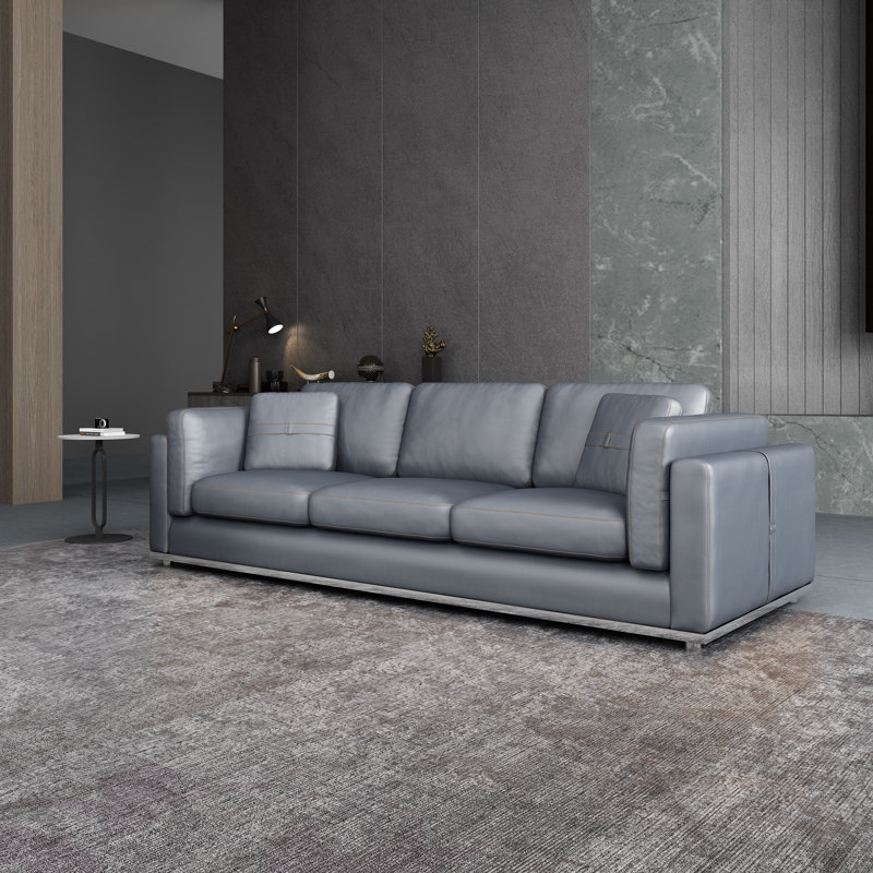 Picasso Upholstered 91'' Sofa, Gray Genuine Leather