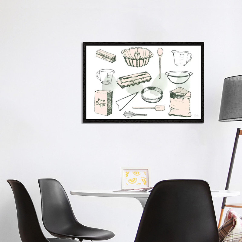 Baking Ingredients - Print on Canvas, 66.04cm H x 101.6cm W x 3.81cm D, Black Floater Framed