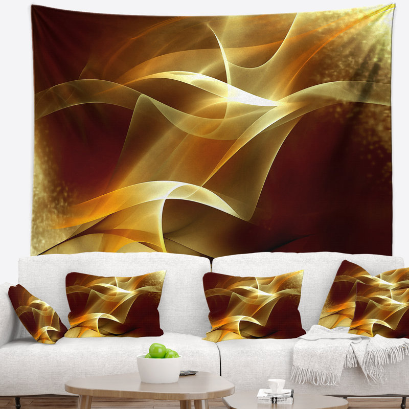 Tapisserie à motif fractal jaune clair abstract, H 32 po x l 39 po