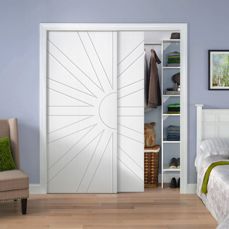 Panelled Manufactured Wood Double Sliding Closet Doors, White, 60" x 96"