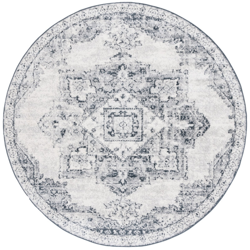 Tapis ivoire / gris Lowrey, Rond 6 pi 7 po