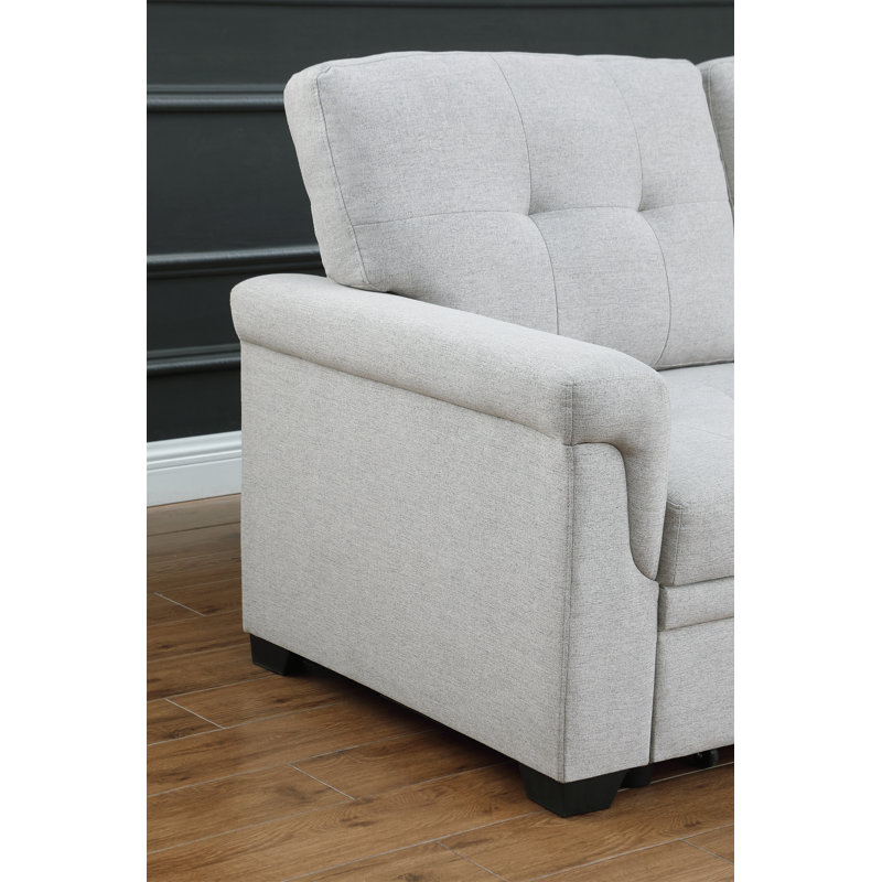 Upholstered L-Shaped Sectional, Light Gray Linen, Right Hand Facing