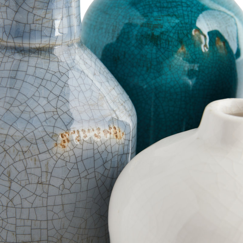 Vases ronds en grès, Aqua / Gris / Blanc