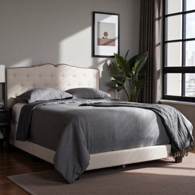 Ferrous Beige Fabric Upholstered and Solid Wood King Size Bed, 50.93'' H X 80.17'' W X 83'' L