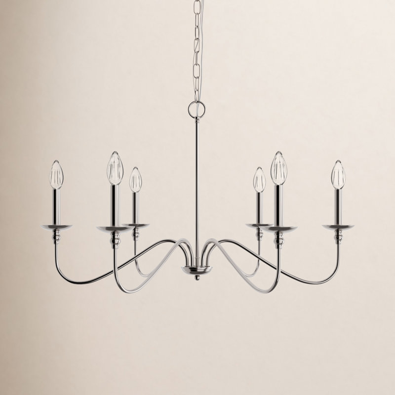 Ableton Iron 6-Light Chandelier, 18" H x 30" W x 30" D, Polished Nickel