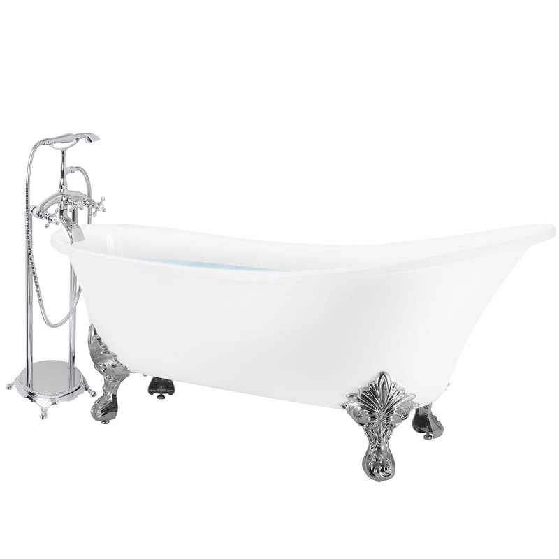 Glossy White Acrylic Clawfoot Freestanding Bathtub with Faucet