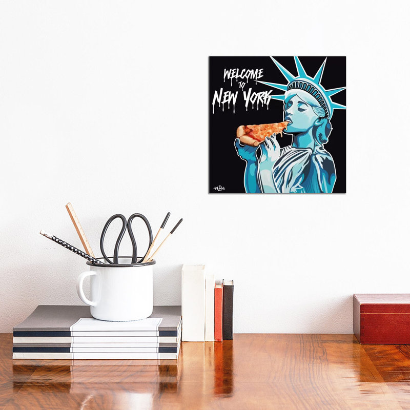 Welcome To NY - Liberty Pizza Black Square - toile tendue, H 12 po x l 12 po x P 0,75 po
