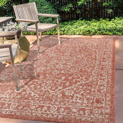 Massimo Bohemian Medallion Textured Weave Red/Taupe Indoor/Outdoor Rug