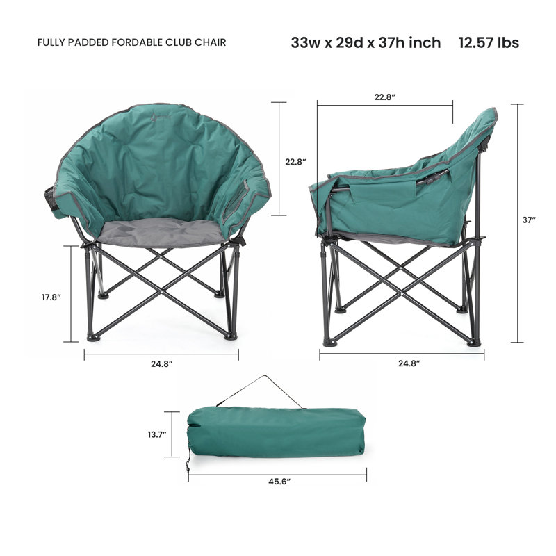 Forest Green Heavy-Duty Padded Folding Camping Chair with Cup Holder