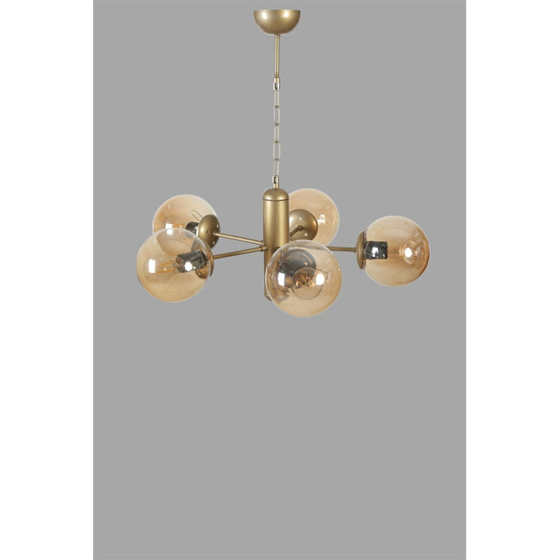 Élégant lustre ambre et doré, corps en métal, 17,7 po de diamètre x 27,6 po de hauteur | Douille E27 (40 W maximum) | Éclairage élégant pour la salle à manger, le salon et le vestibule | Homologué IP20 pour une utilisation à l'intérieur