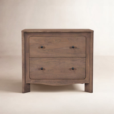 2-Drawer Curved Acacia Nightstand
