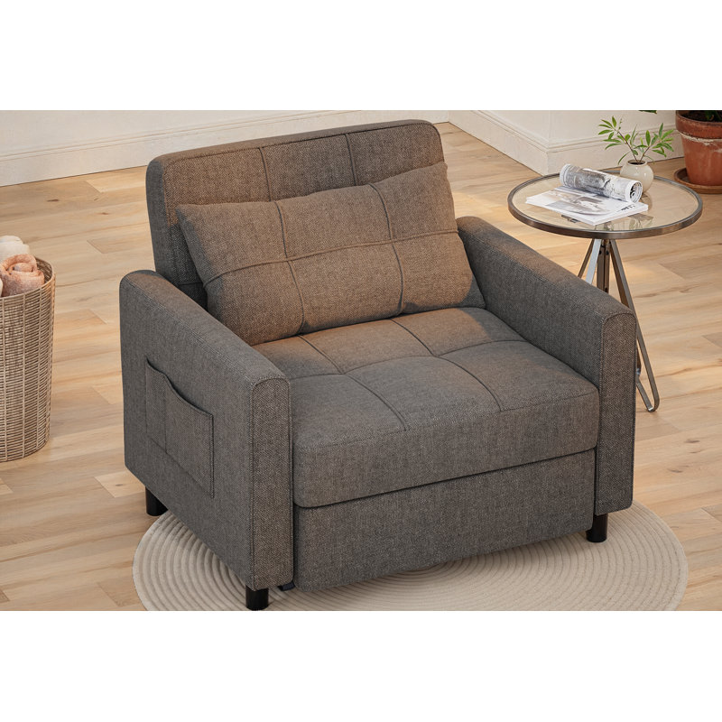36.1" H x 33.7" W x 73.6" D 3-in-1 Convertible Sofa Bed Constructed with Durable Steel Wood and High, Dark Gray 