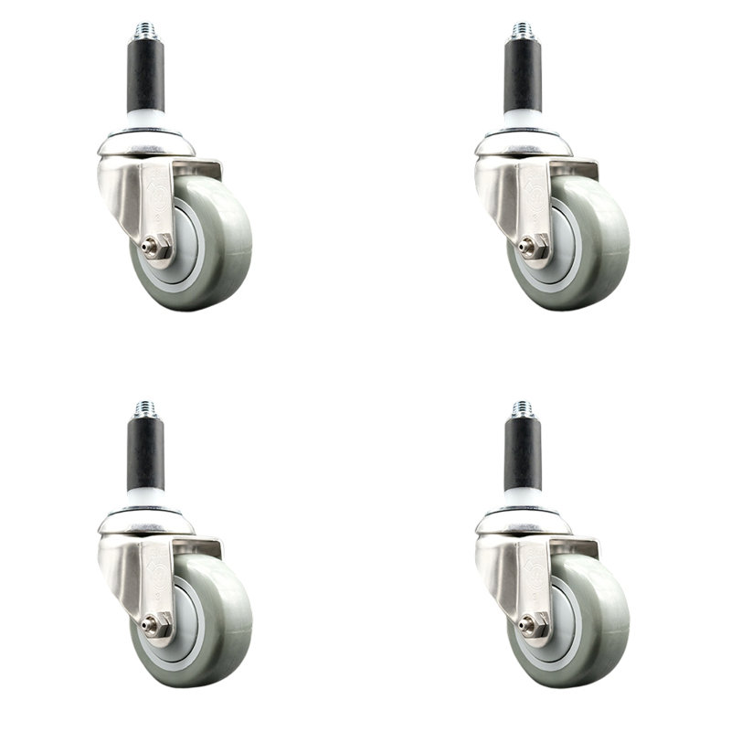 Ensemble de roulettes extensibles en polyuréthane pivotant, Noir, H 3 po x l 3 po