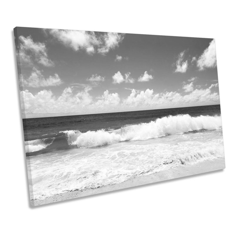 Sandy Beach Surf Wave B&W - Wrapped Canvas Print, 30.5cm H x 45.7cm W x 2cm D