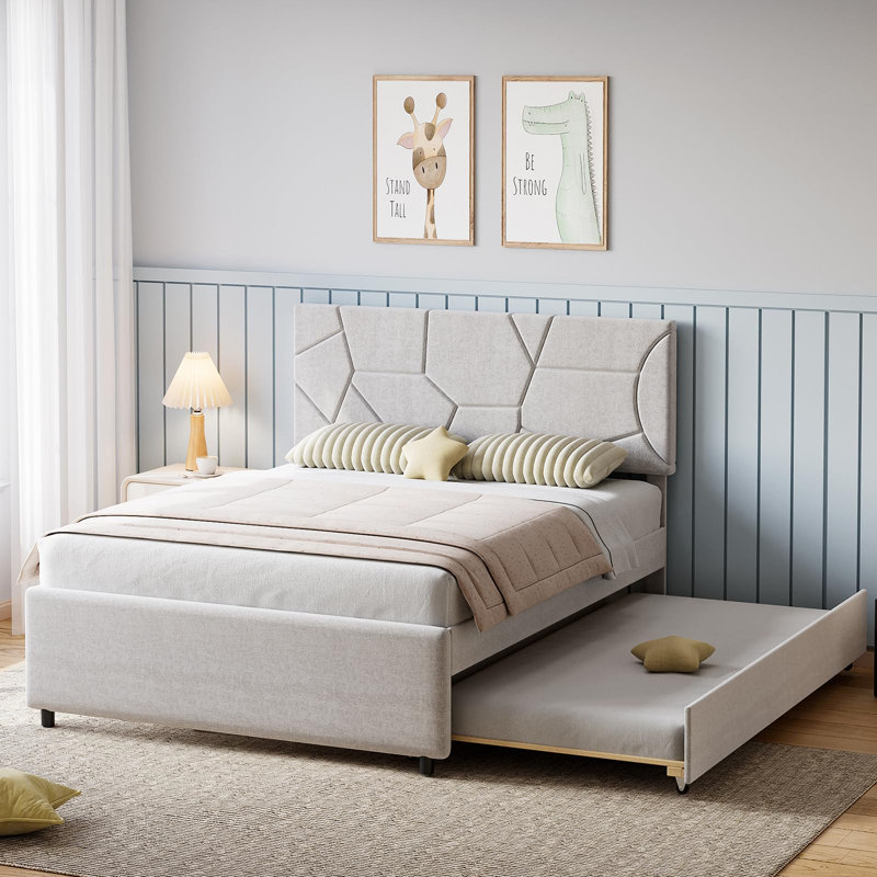 Structure de lit plateforme double / grand tapissier, lit escamotable avec tête de lit, Double