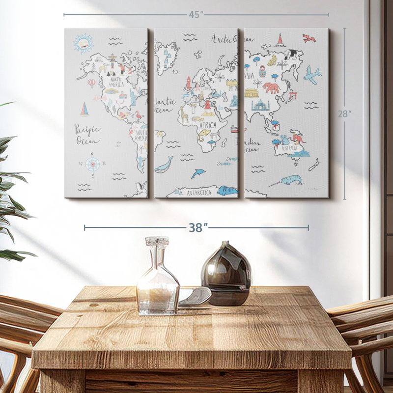 «World Map Pastel» sur toile, H 28 po x l 45 po x P 1,25 po