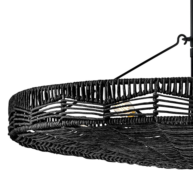 Ophelia Modern Black Rattan 6-Light LED Drum Pendant