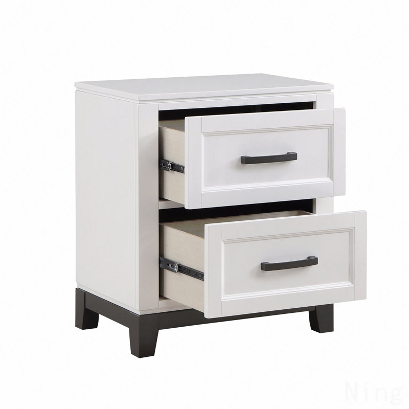 Table de chevet au fini blanc avec 2 tiroirs de rangement, meubles de chambre à coucher en bois, 1 pièce