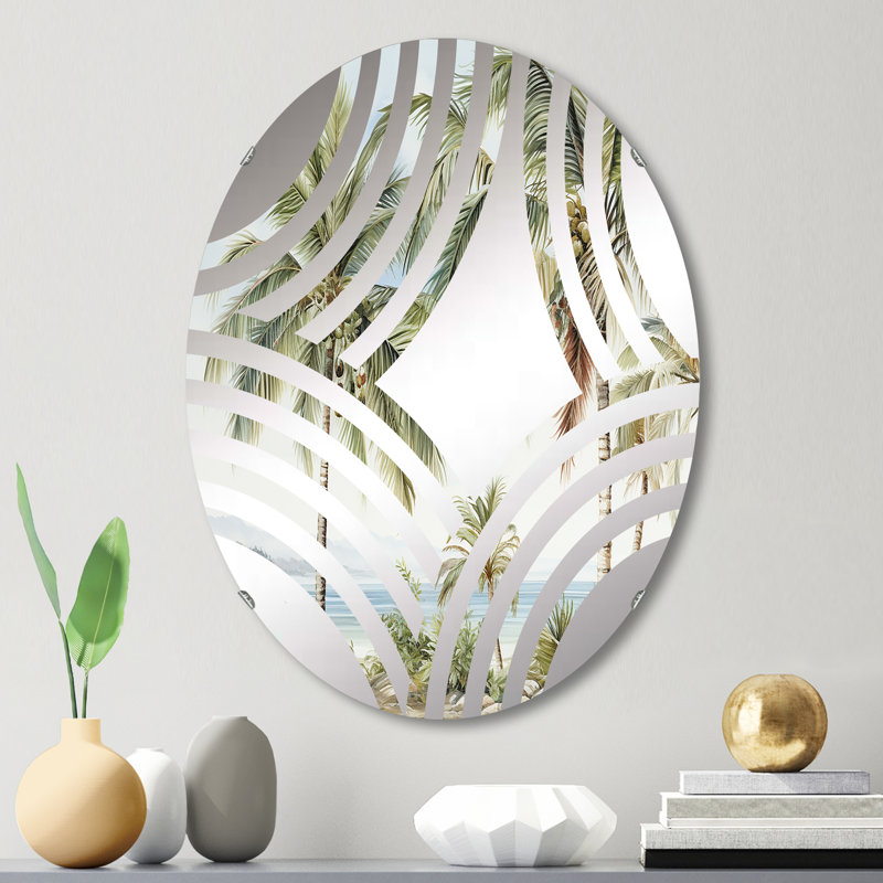 Palmiers palmiers sur la plage V - Miroir décoratif Baptist Fan | Ovale, L 20 po x H 30 po