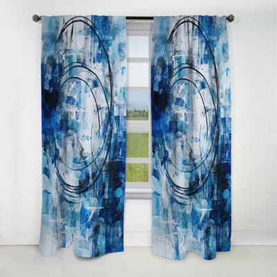 Blue And Cream Shapes Unleashed - Painting Curtain - Blackout Abstract Curtain - 1 Panels