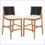 Ensemble de 2 tabourets de bar en bois d'acacia au fini teck avec coussin crème et dossier en osier noir