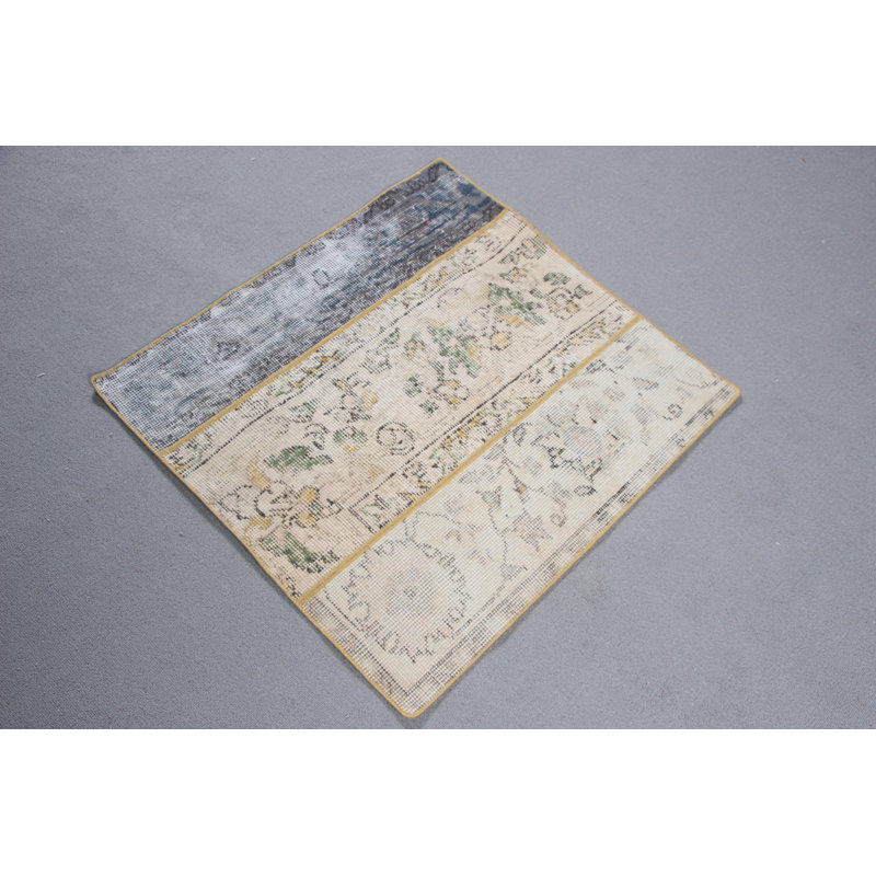 Vintage Turkish Patchwork Rug With Neutral Bohemian Floral Design For Cozy Entryways And Small Spaces