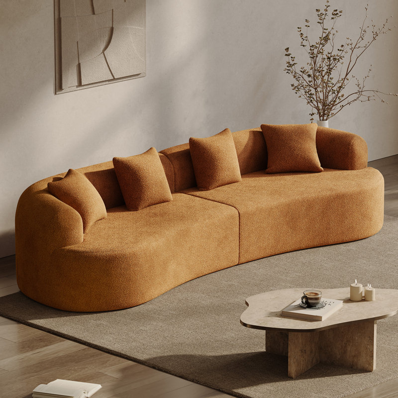 Canapé incurvé désossé en mousse à haute densité et sans assemblage requis, H 24,8 po x l 130,7 po x P 40,16 po, Orange, 4