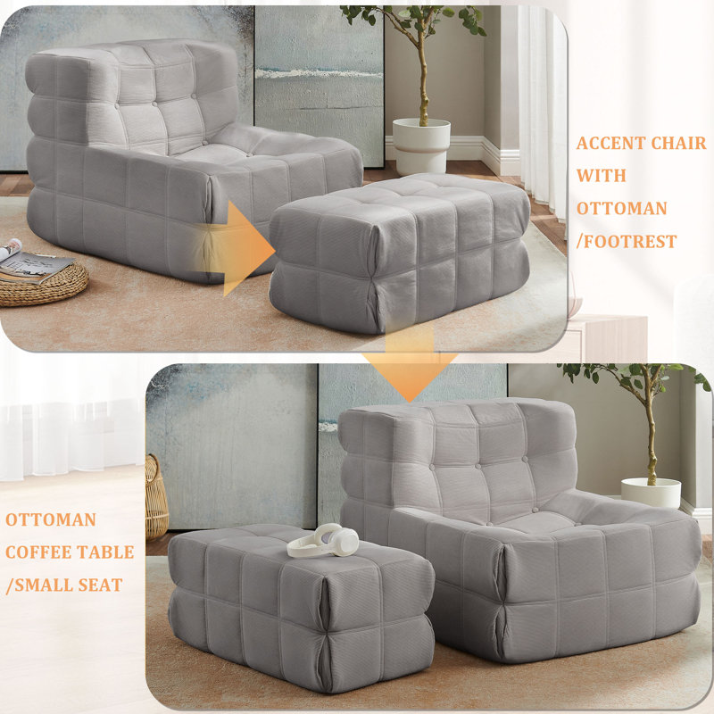Canapé rembourré en mousse à mémoire de forme avec repose-pieds, Polyester gris clair