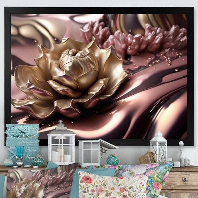 Rose et doré fleurs glamour V - art mural floral grand